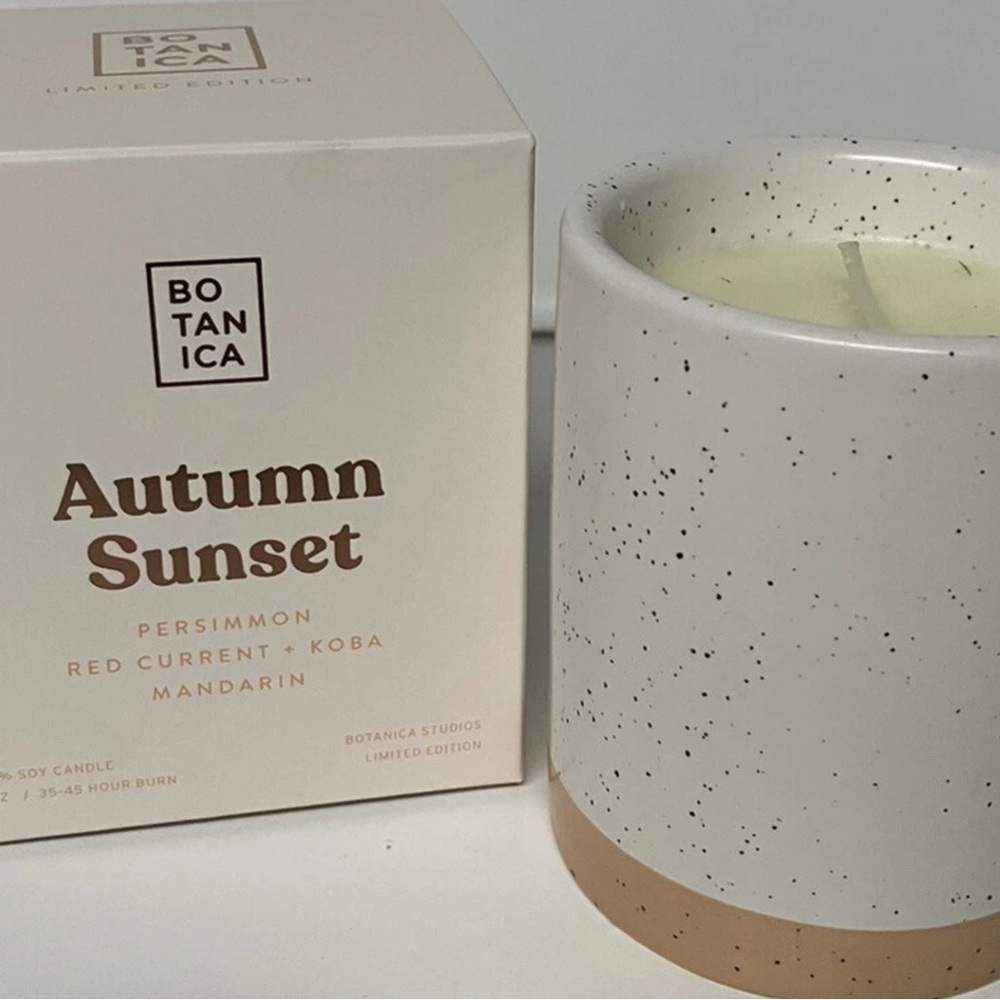 Botanica Ltd speckled ceramic autumn sunset 100% soy candle 8 oz